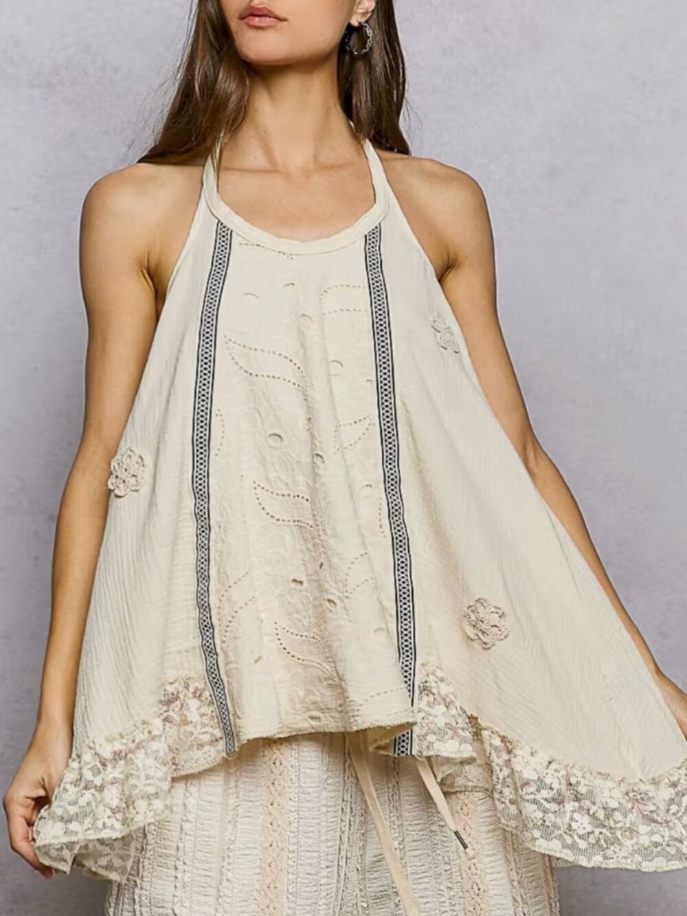 POL LACE TRIM HALTER SWING TOP